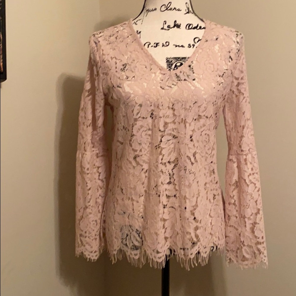Lavender lace belle sleeve top